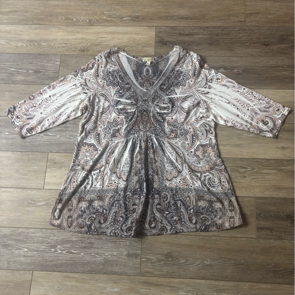 Live And Let Live Tunic Top Women 3X Boho Cottagecore Peasant Hippie Festival